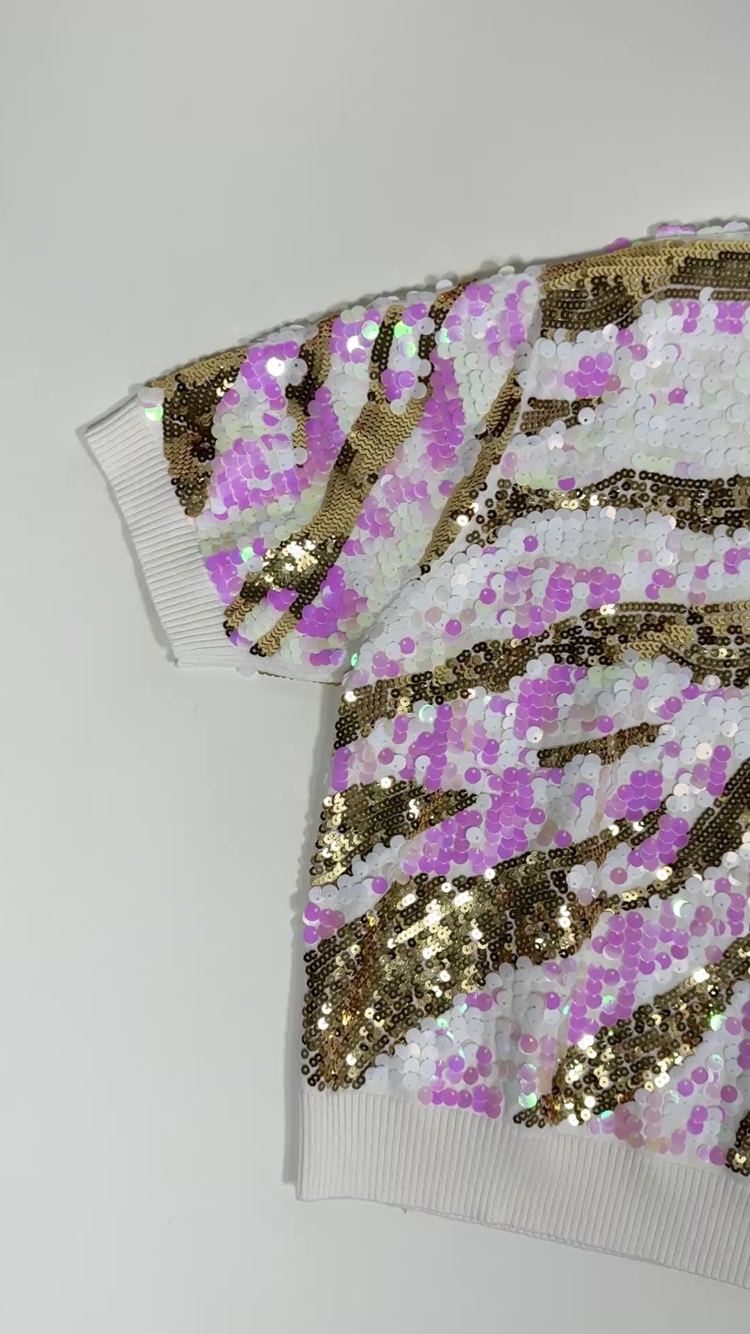 QOS Iridescent Sequin Tiger Print Sweater